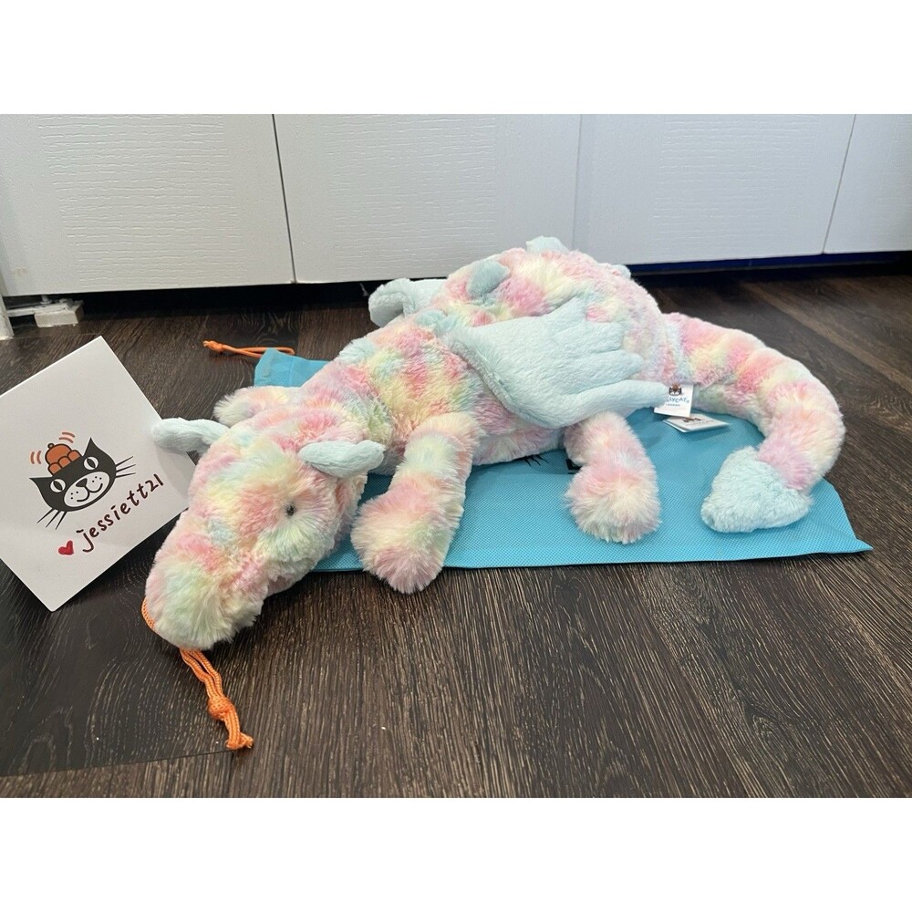 Jellycat Lazulia Dragon LARGE with dust bag HTF 100% Authentic NWT US SHIP FAST